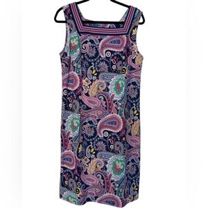 Talbots Navy Paisley Shift Dress with Multicolor Accents
